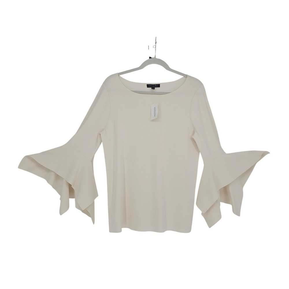 Banana‎ Republic Sharkbite Bell Sleeve Knit Top XL Cream Boat Neck Romantic
